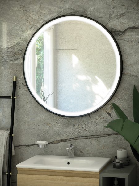 RAK Art Round 600 x 600mm Led Illuminated Mirror - Matt Black