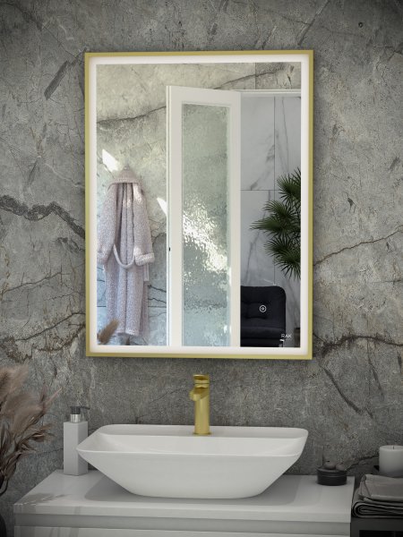 RAK Art Square 500x700mm Silver Led Mirror - Brushed Gold