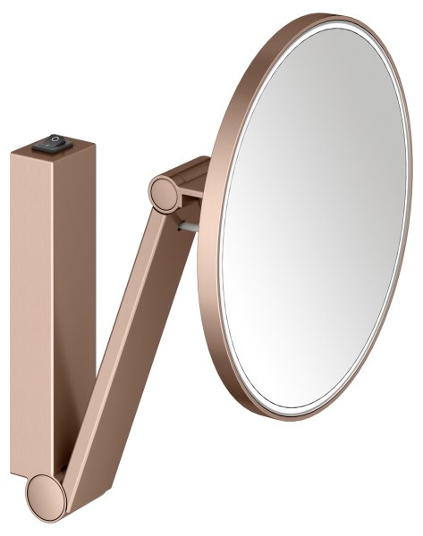Keuco iLook Move Round Wall-Mounted Cosmetic Mirror with LED (Rocker Switch) - Brushed Red Gold