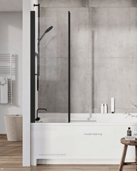 Roman Lumin8 Inward Folding Bath Screen - Black