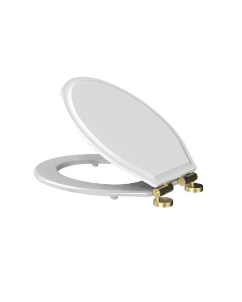 Tavistock Secure Fix Toilet Seat with Brushed Brass Hinges - White