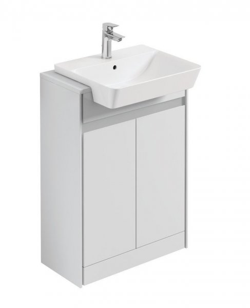 Ideal Standard Connect Air 600mm Floor Standing Semi Countertop Basin Unit (Gloss White with Matt Grey Interior)