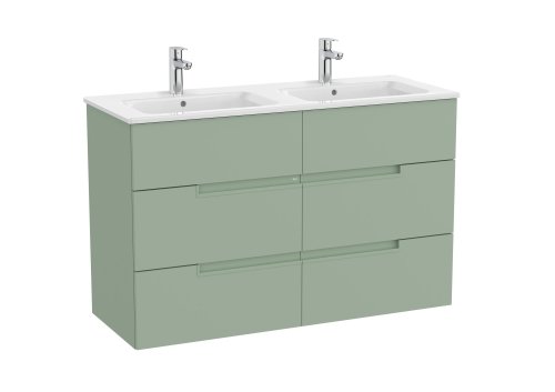 Roca Victoria-N 1200mm Vanity Unit with Six Drawers & Double Basin - Sage Green