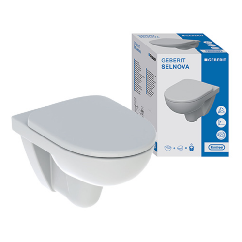 Geberit Selnova Rimless Wall-Hung Pan & Soft Close, Quick Release Seat Pack