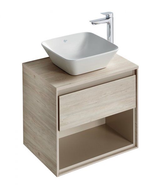 Ideal Standard Connect Air 600mm Vanity Unit with Open Shelf - Light Brown Wood with Matt Light Brown Interior