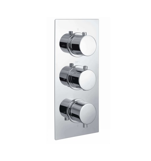 RAK Round Chrome Triple Outlet 3 Handle Thermostatic Concealed Shower Valve