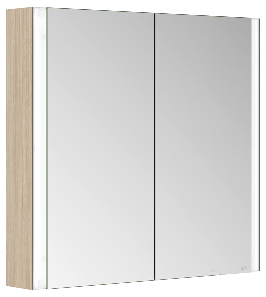 Keuco Somaris 800 x 700mm Wall-Mounted Heated 2 Door Mirror Cabinet - Light Oak