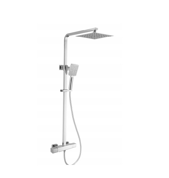 RAK Compact Square Thermostatic Exposed Shower Column, Fixed head And Shower Kit