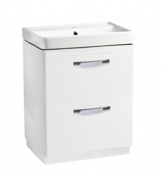 Tavistock Compass 600mm Freestanding Double Drawer Unit and Basin - Gloss White