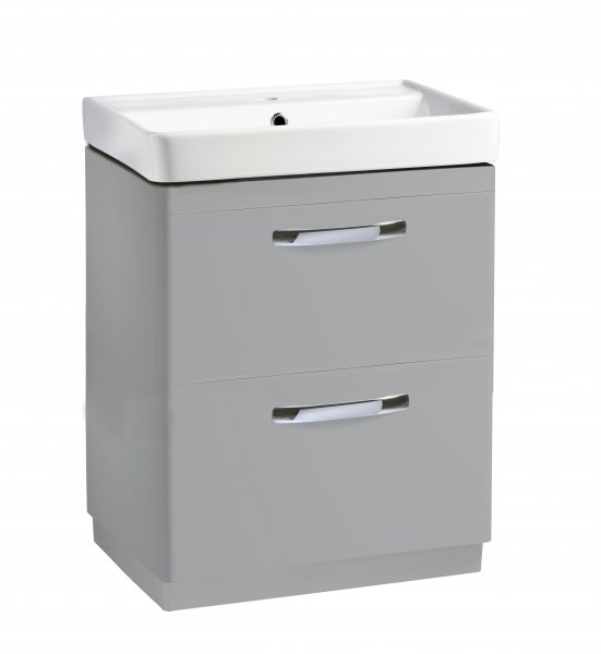 Tavistock Compass 600mm Freestanding Double Drawer Unit and Basin - Gloss Light Grey