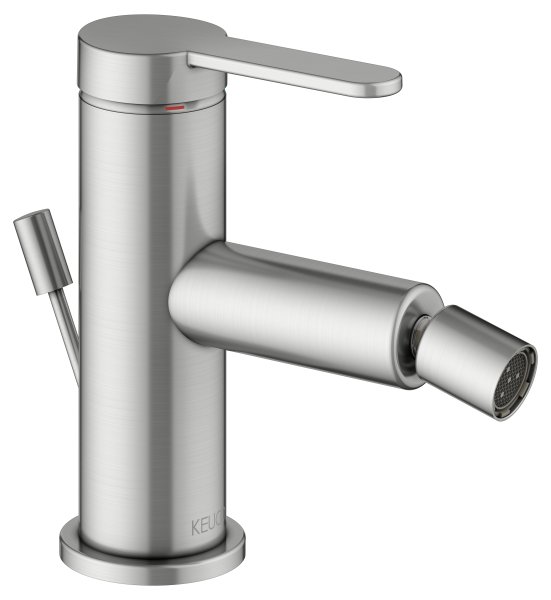 Keuco IXMO Single Lever Bidet Mixer with Pop-Up Waste (Flat Round Rosette) - Stainless Steel