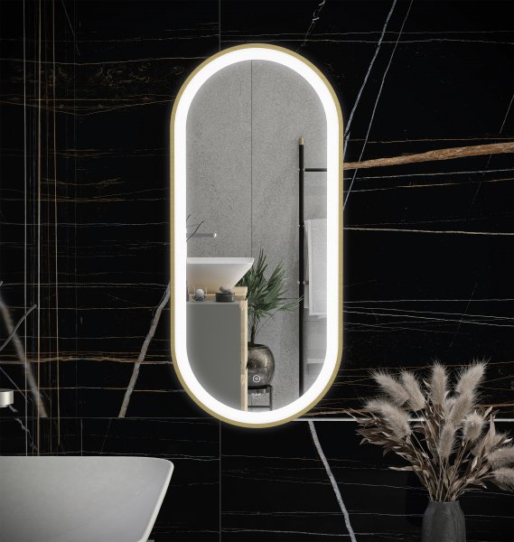 RAK Picture Oval 550x1000mm Led Illuminated Mirror - Brushed Gold