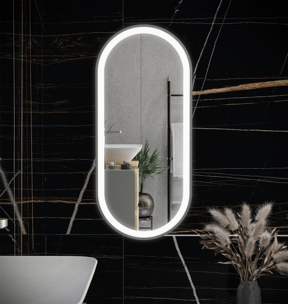 RAK Picture Oval 450x1000mm Led Illuminated Mirror - Brushed Nickel