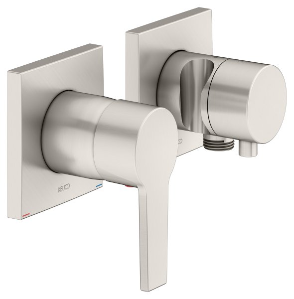 Keuco Edition 11 Single Lever Mixer Set Up 2-Way with Wall Outlet for Shower Hose & Holder - Brushed Nickel