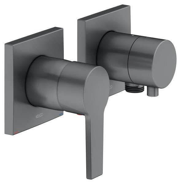 Keuco Edition 11 Single Lever Mixer Set Up 2-Way with Wall Outlet for Shower Hose - Brushed Black / Chrome