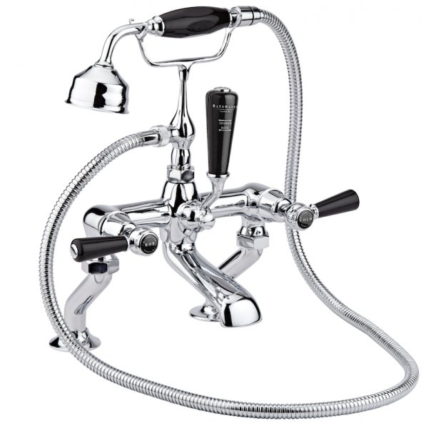 Bayswater Black & Chrome Lever Deck Mounted Bath Shower Mixer with Dome Collar