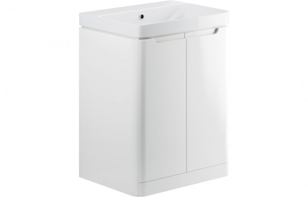 Purity Collection Lumbra 600mm 2 Door Floor Standing Basin Unit - White Gloss