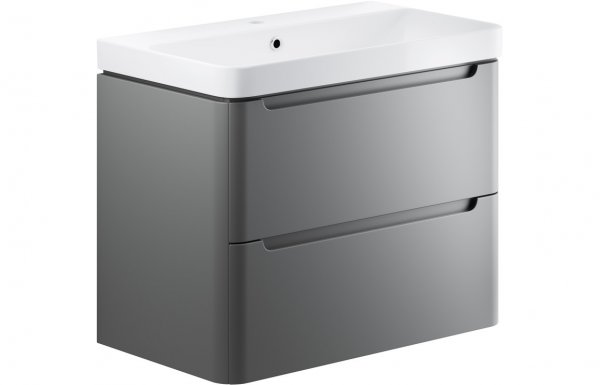 Purity Collection Lumbra 800mm 2 Drawer Wall Hung Basin Unit - Matt Grey