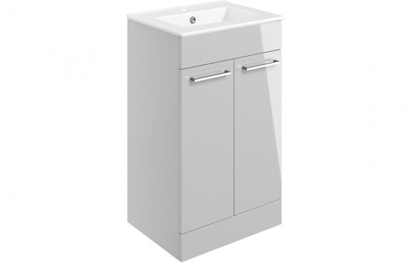 Purity Collection Volti 510mm Floor Standing 2 Door Basin Unit & Basin - Grey Gloss