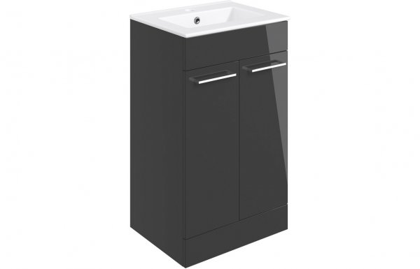 Purity Collection Volti 510mm Floor Standing 2 Door Basin Unit & Basin - Anthracite Gloss