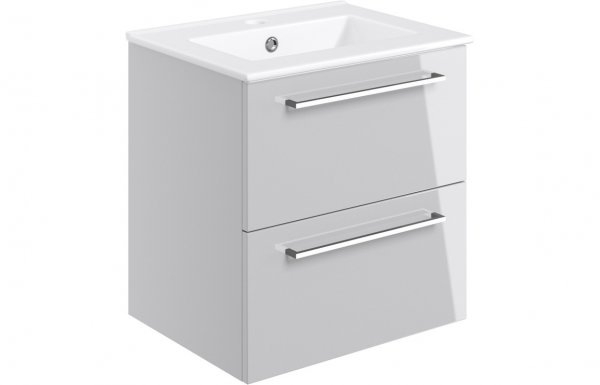 Purity Collection Volti 510mm Wall Hung 2 Drawer Basin Unit & Basin - Grey Gloss