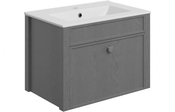 Purity Collection Lucio 605mm Wall Hung Basin Unit & Basin - Grey Ash