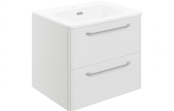 Purity Collection Garbo 610mm 2 Drawer Wall Unit & Basin - White Gloss