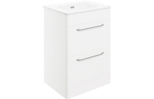 Purity Collection Garbo 610mm 2 Drawer Floor Unit & Basin - White Gloss
