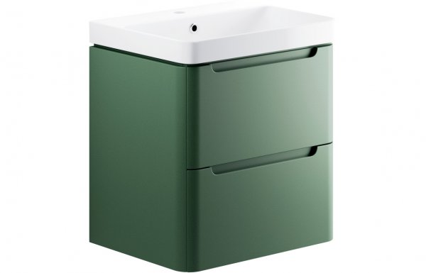 Purity Collection Lumbra 600mm 2 Drawer Wall Hung Basin Unit - Matt Sage Green