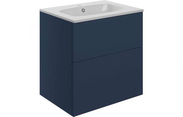 Purity Collection Statura 610mm Wall Hung 2 Drawer Basin Unit & Basin - Matt Deep Blue