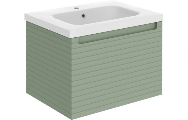 Purity Collection Accord 615mm Wall Hung 1 Drawer Basin Unit & Basin - Matt Willow Green