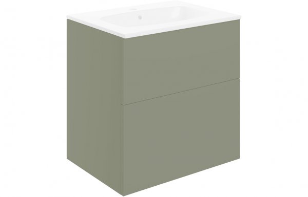 Purity Collection Statura 610mm Wall Hung 2 Drawer Basin Unit & Basin - Matt Olive Green