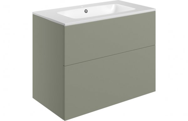 Purity Collection Statura 815mm Wall Hung 2 Drawer Basin Unit & Basin - Matt Olive Green