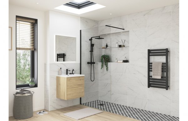 Purity Collection Icona 760mm Wetroom Panel & Support Bar - Black