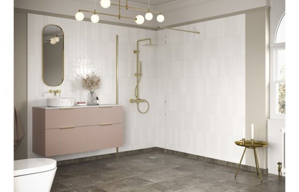 Purity Collection Icona 760mm Wetroom Panel & Support Bar - Brushed Brass