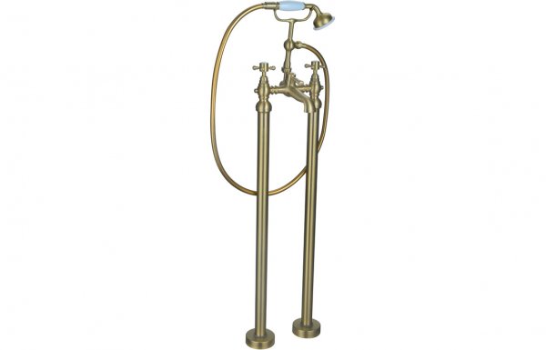 Purity Collection Terni Floor Standing Bath/Shower Mixer & Shower Kit - Brushed Brass