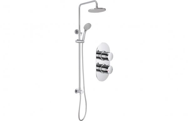 Purity Collection Cosmos Shower Pack Two - Two Outlet Twin Shower Valve w/Riser & Overhead Kit - Chrome