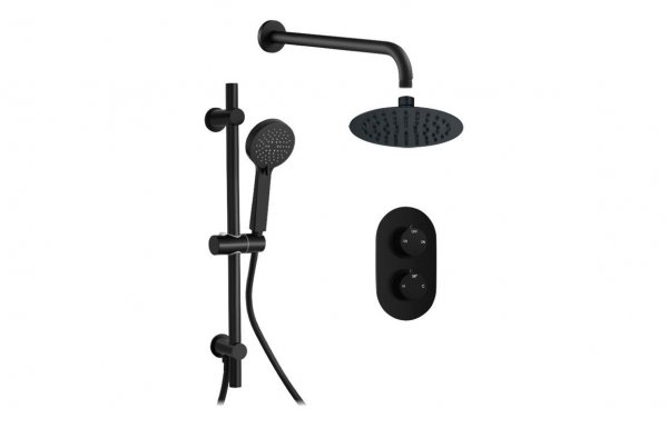 Purity Collection Round Concealed Valve Head & Arm Shower Pack - Matt Black