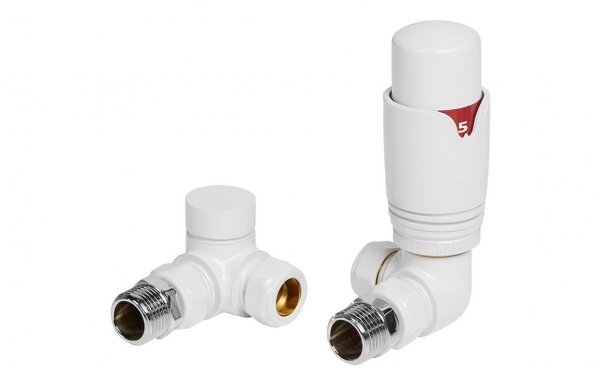 Purity Collection Round Thermostatic White Radiator Valves - Corner