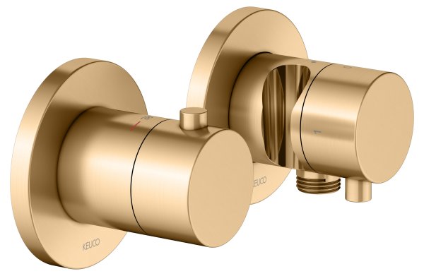 Keuco Edition 400 Thermostatic Mixer Set 2-Way With Wall Outlet for Shower Hose & Holder - Brushed Brass