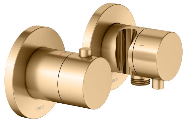 Keuco Edition 400 Thermostatic Mixer Set 3-Way With Wall Outlet for Shower Hose & Holder - Brushed Brass