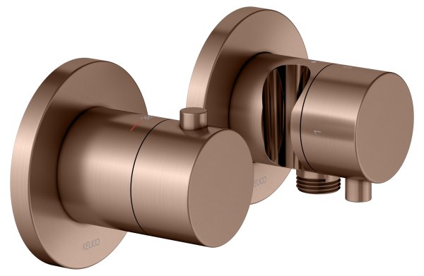 Keuco Edition 400 Thermostatic Mixer Set 2-Way With Wall Outlet for Shower Hose & Holder - Brushed Red Gold
