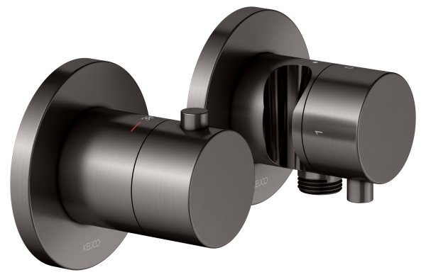 Keuco Edition 400 Thermostatic Mixer Set 2-Way With Wall Outlet for Shower Hose & Holder - Brushed Titanblack