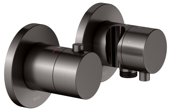 Keuco Edition 400 Thermostatic Mixer Set 3-Way With Wall Outlet for Shower Hose & Holder - Brushed Titanblack