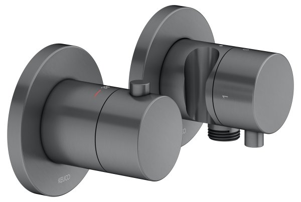 Keuco Edition 400 Thermostatic Mixer Set 2-Way With Wall Outlet for Shower Hose & Holder - Brushed Black / Chrome