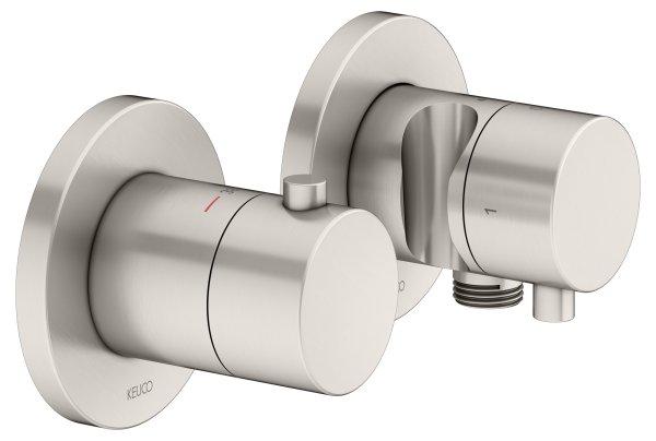 Keuco Edition 400 Thermostatic Mixer Set 2-Way With Wall Outlet for Shower Hose & Holder - Brushed Nickel