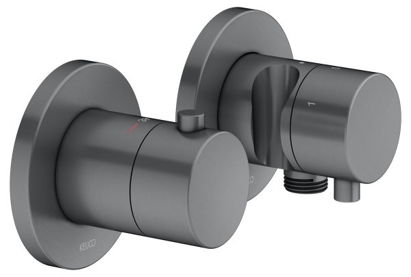 Keuco Edition 400 Thermostatic Mixer Set 3-Way With Wall Outlet for Shower Hose & Holder - Brushed Black / Chrome