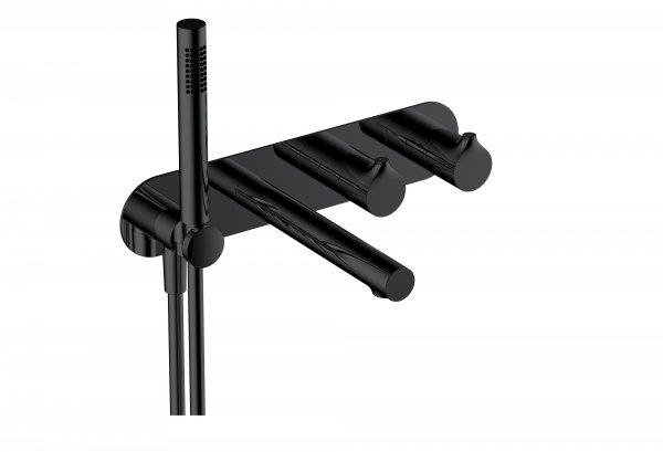 RAK Sorrento Horizontal Dual Outlet Thermostatic Concealed Shower Valve with Handset - Black