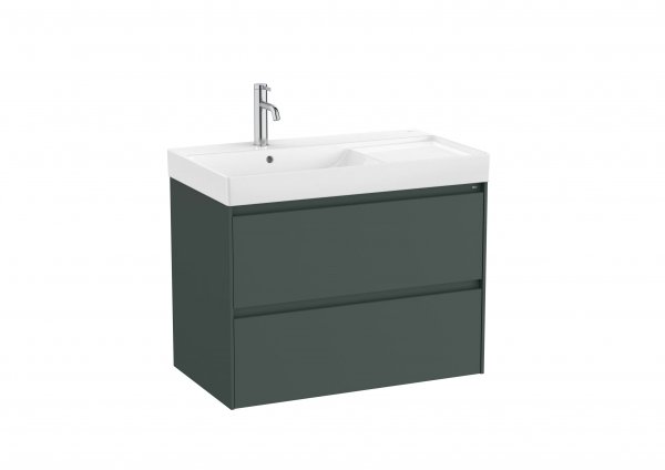 Roca Ona Unik 800mm Left Hand Basin & Matt Green Unit (2 Drawers)