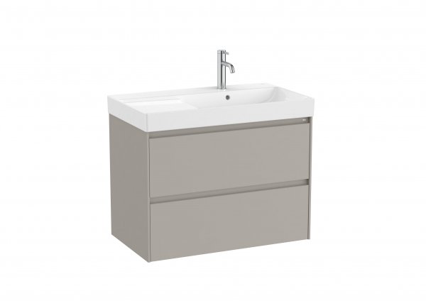 Roca Ona Unik 800mm Right Hand Basin & Matt Sand Grey Unit (2 Drawers)